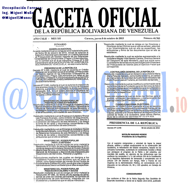 Gaceta Oficial 40763 del 8 octubre 2015