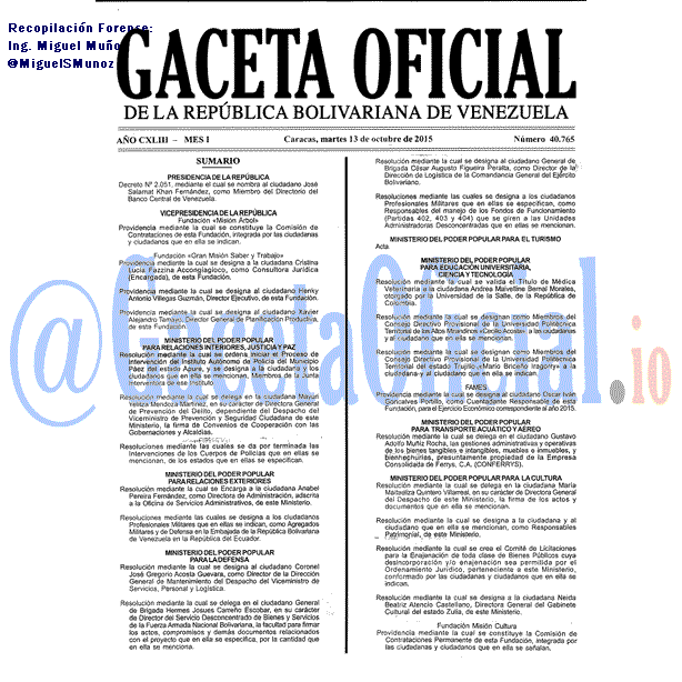 Gaceta Oficial 40765 del 13 octubre 2015