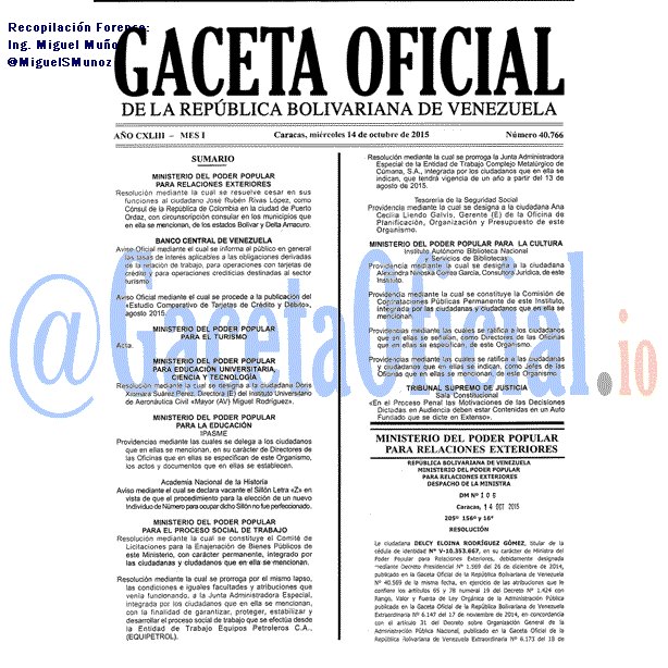 Gaceta Oficial 40766 del 14 octubre 2015