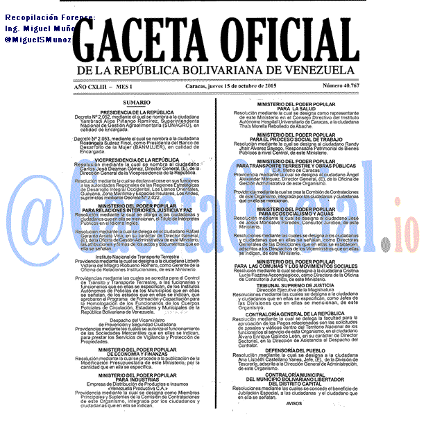 Gaceta Oficial 40767 del 15 octubre 2015