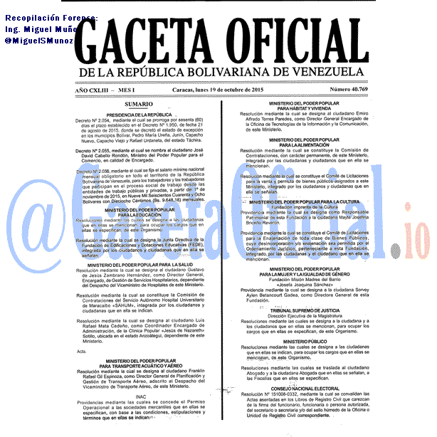 Gaceta Oficial 40769 del 19 octubre 2015