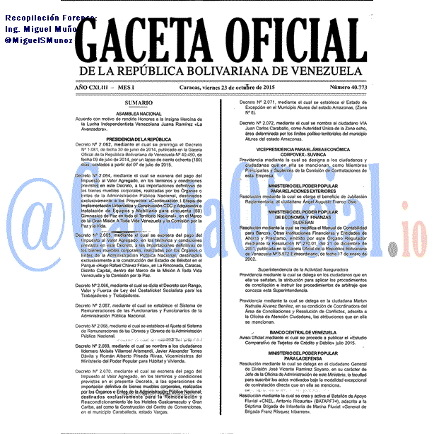 Gaceta Oficial 40773 del 23 octubre 2015