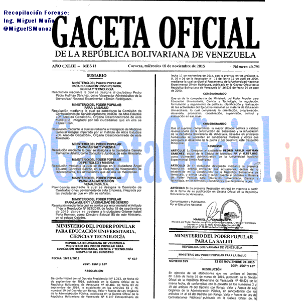 Gaceta Oficial 40791 del 18 noviembre 2015