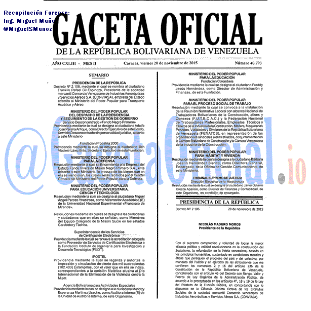 Gaceta Oficial 40793 del 20 noviembre 2015