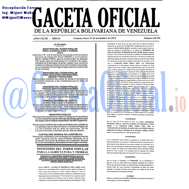 Gaceta Oficial 40794 del 23 noviembre 2015