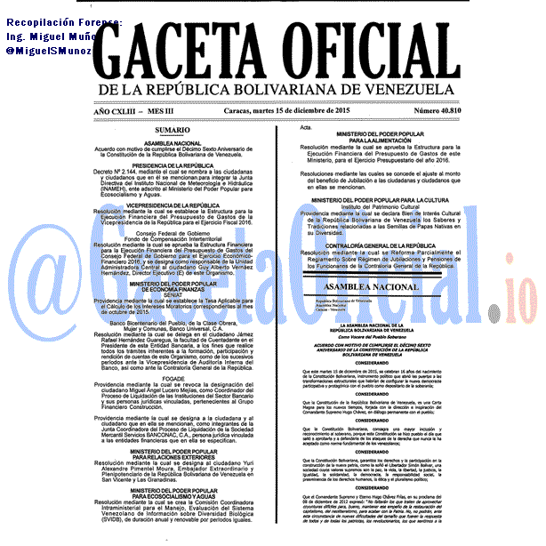 Gaceta Oficial 40810 del 15 diciembre 2015