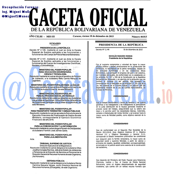 Gaceta Oficial 40813 del 18 diciembre 2015