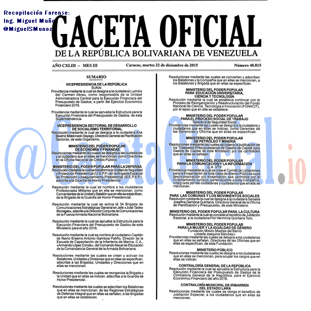 Gaceta Oficial 40815 del 22 diciembre 2015