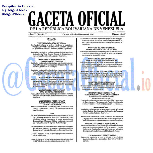 2016/01/13 Gaceta Oficial 40827