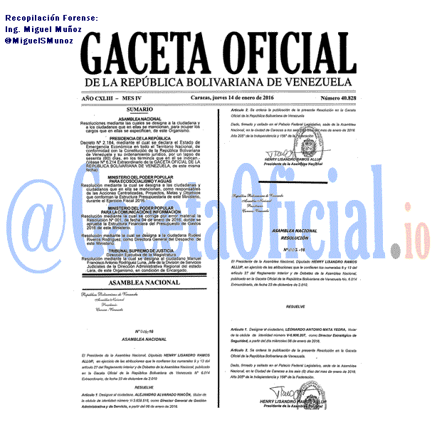 2016/01/14 Gaceta Oficial 40828