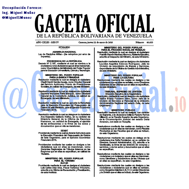 Gaceta Oficial 40833 del 21 Enero 2016