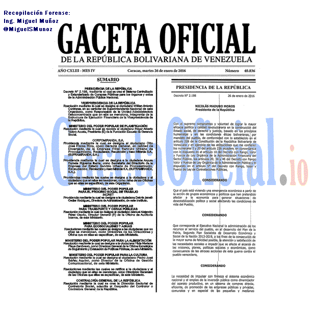Gaceta Oficial 40836 del 26 enero 2016