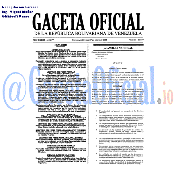Gaceta Oficial 40837 del 27 enero 2016
