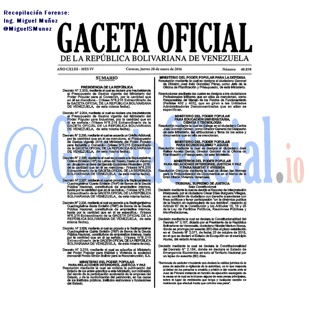 Gaceta Oficial 40838 del 28 enero 2016