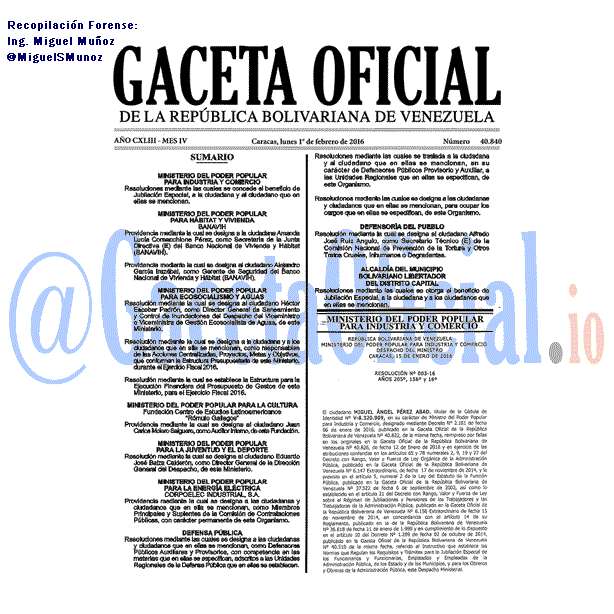 Gaceta Oficial 40840 del 1 febrero 2016