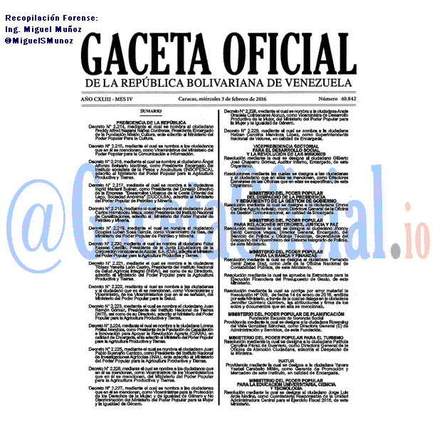 Gaceta Oficial 40842 del 3 febrero 2016