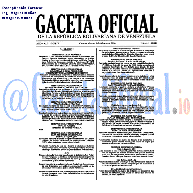 Gaceta Oficial 40844 del 5 febrero 2016