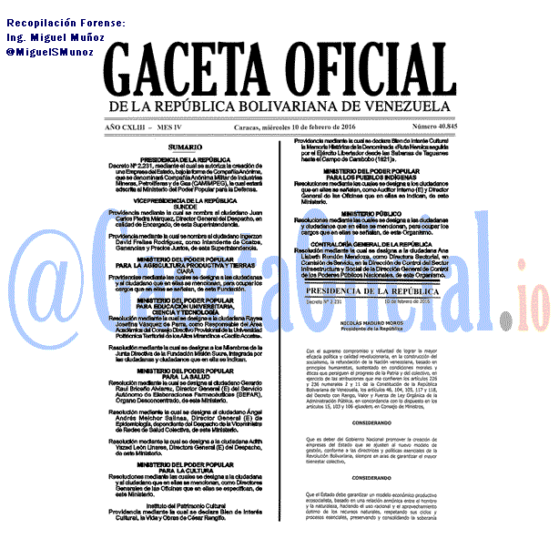 Gaceta Oficial 40845 del 10 febrero 2016