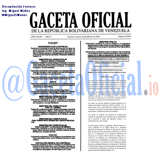 Gaceta Oficial 40847 del 12 febrero 2016