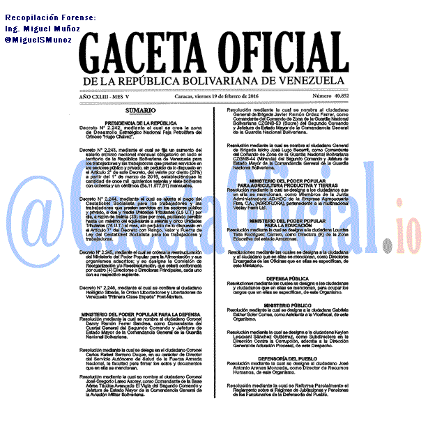 Gaceta Oficial 40852 del 19 febrero 2016