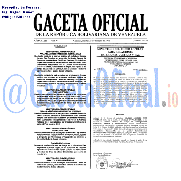 Gaceta Oficial 40854 del 23 febrero 2016