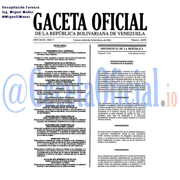 Gaceta Oficial 40855 del 24 febrero 2016