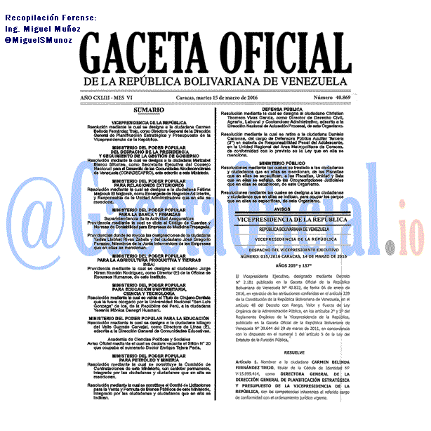 Gaceta Oficial 40869 del 15 marzo 2016
