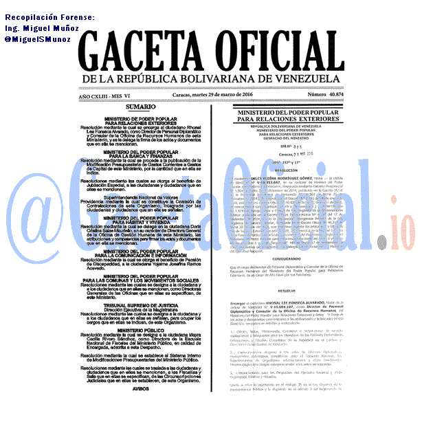 Gaceta Oficial 40874 del 26 marzo 2016