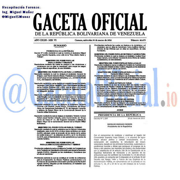 Gaceta Oficial 40875 del 31 marzo 2016
