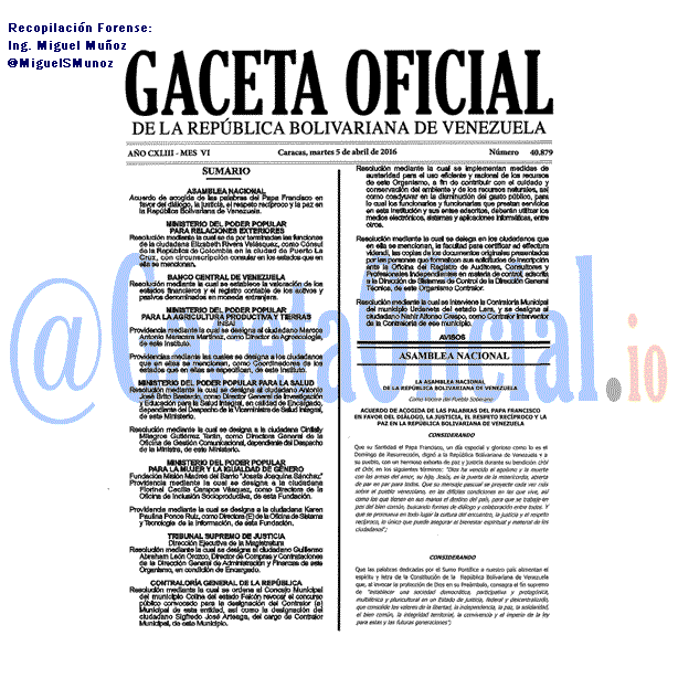 Gaceta Oficial 40879 del 5 Abril 2016