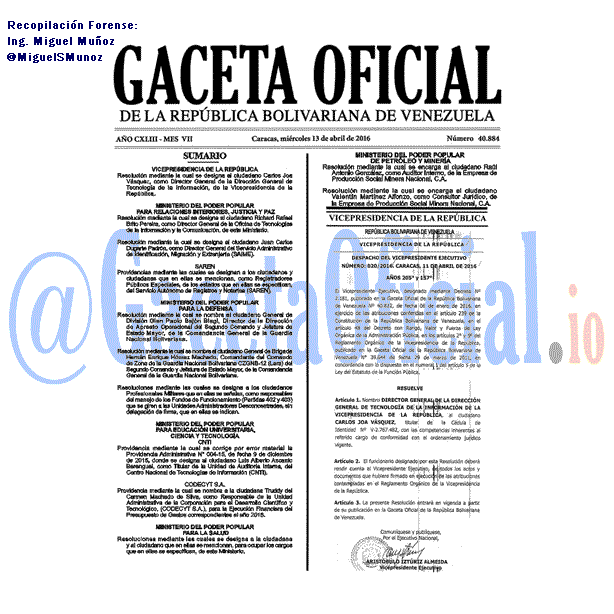 Gaceta Oficial 40884 del 13 abril 2016