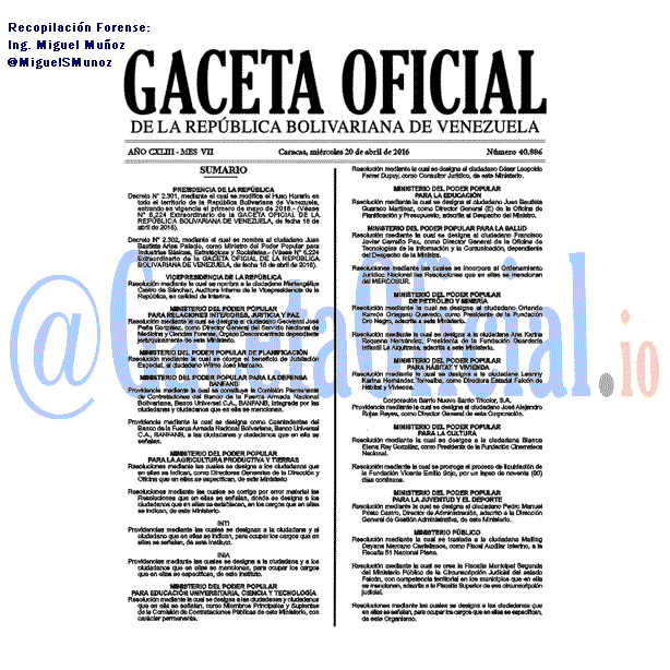 Gaceta Oficial 40886 del 20 abril 2016