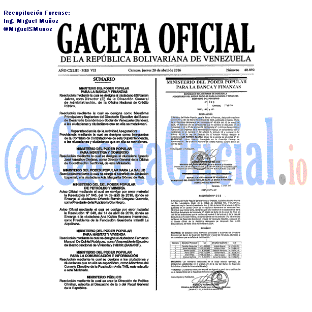 Gaceta Oficial 40892 del 28 Abril 2016