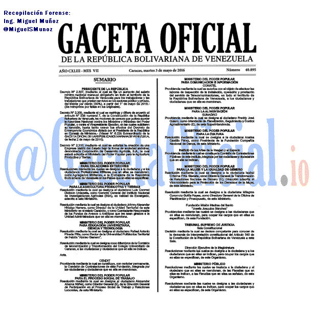 Gaceta Oficial 40895 del 3 mayo 2016