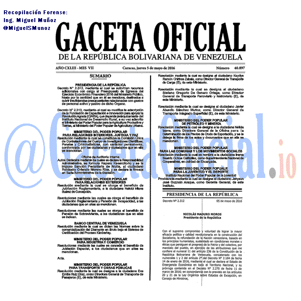Gaceta Oficial 40897 del 5 mayo 2016