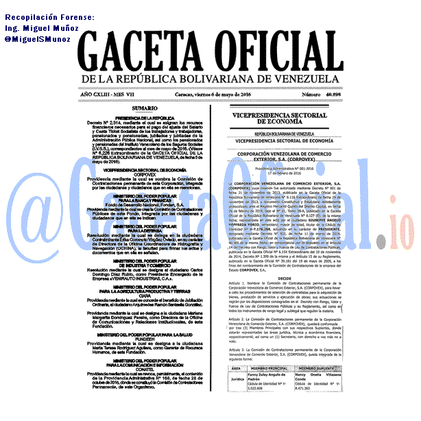 Gaceta Oficial 40898 del 6 mayo 2016