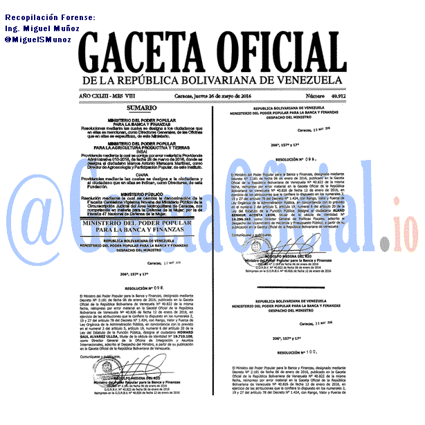 Gaceta Oficial 40912 del 26 mayo 2016