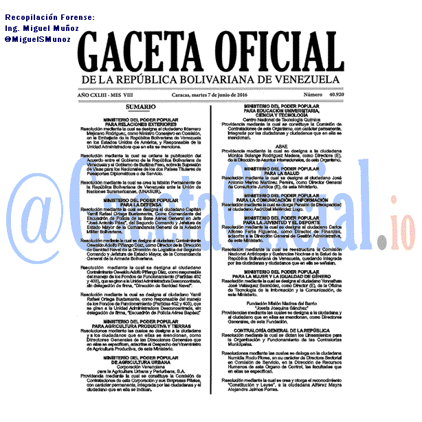 Gaceta Oficial 40920 del 7 junio 2016