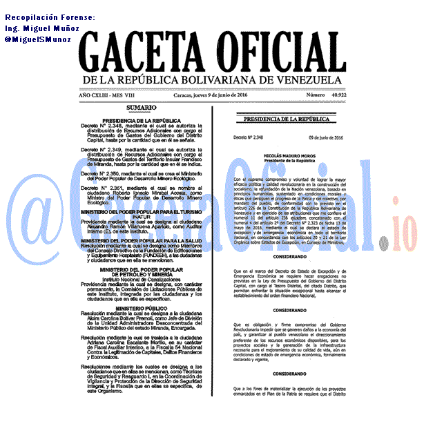Gaceta Oficial 40922 del 9 junio 2016
