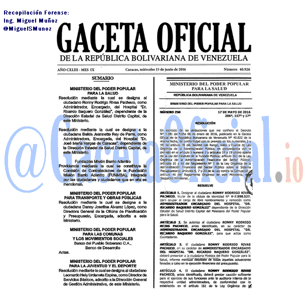 Gaceta Oficial 40926 del 15 junio 2016