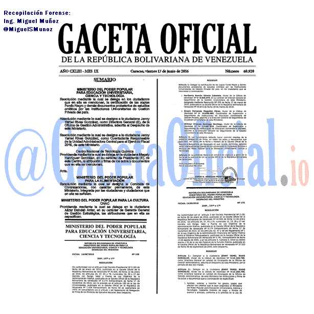 Gaceta Oficial 40928 del 17 junio 2016