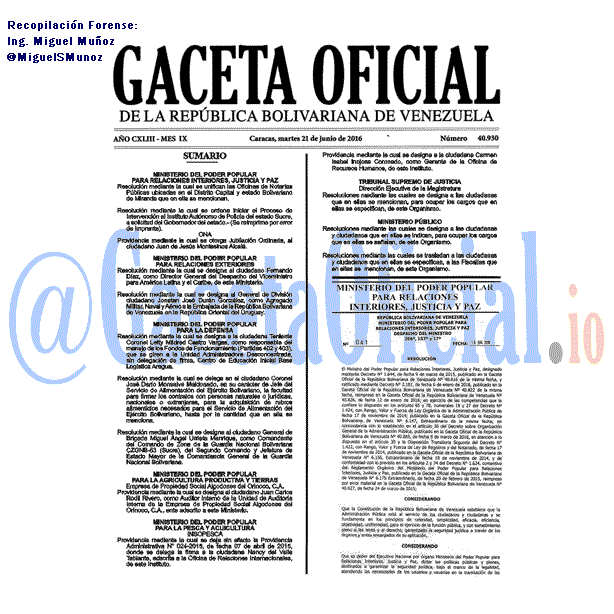 Gaceta Oficial 40930 del 21 junio 2016