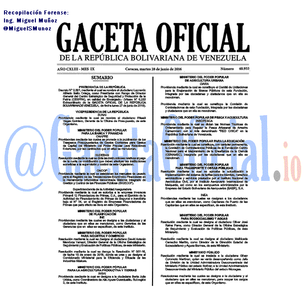 Gaceta Oficial 40933 del 28 junio 2016