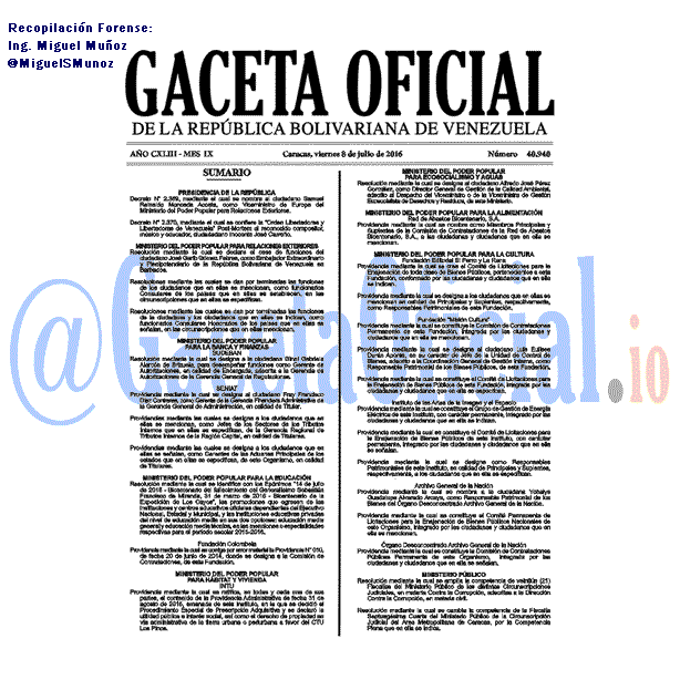 Gaceta Oficial 40940 del 8 julio 2016