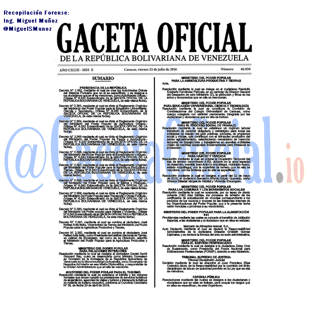 Gaceta Oficial 40950 del 22 julio 2016