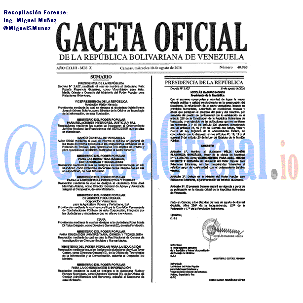 Gaceta Oficial 40963 del 10 agosto 2016