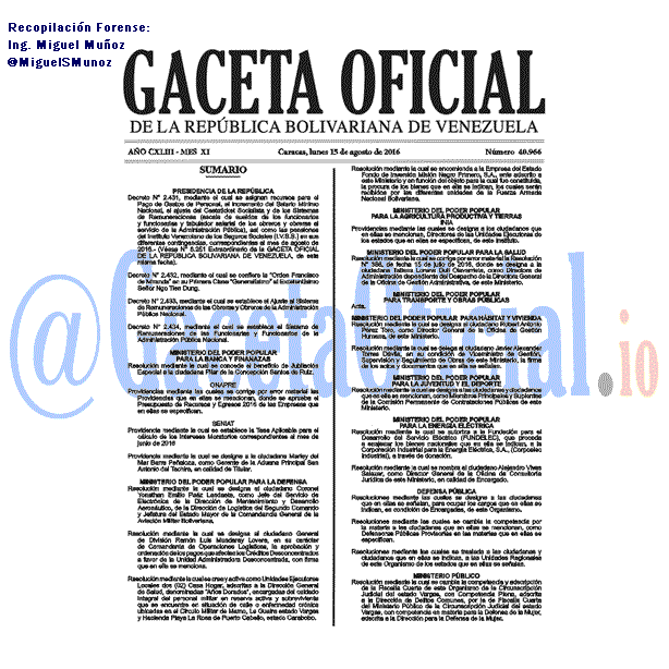 Gaceta Oficial 40966 del 15 agosto 2016