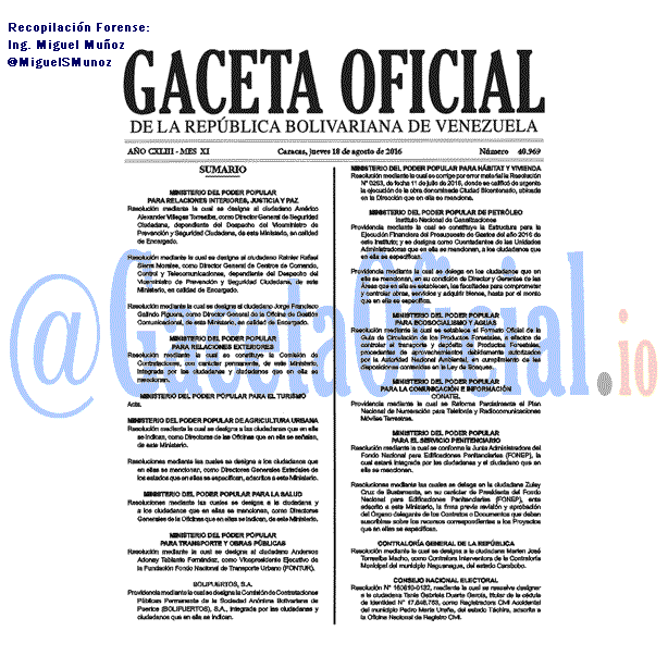 Gaceta Oficial 40968 del 18 agosto 2016