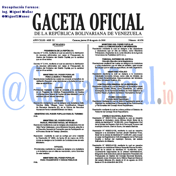 Gaceta Oficial 40974 del 25 agosto 2016