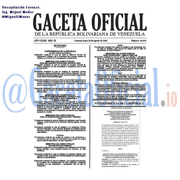 Gaceta Oficial 40976 del 29 agosto 2016